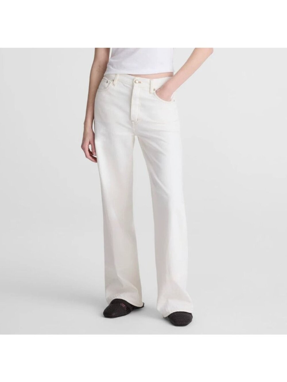 NWT Madewell Low-Slung Baggy Jean Sz 31 Cream Slouchy Rigid Denim Button Fly
